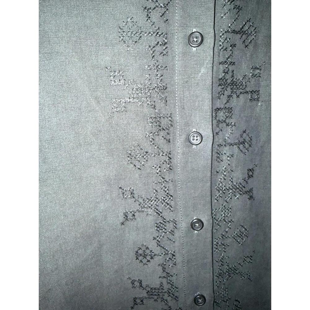 Garnett Hill Embroidered Front Button Down Shirt Dress Size 10 Linen Silk Blend - Picture 4 of 9